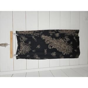 Talbots size 10 black with tan & grey stenciled design long wrap skirt